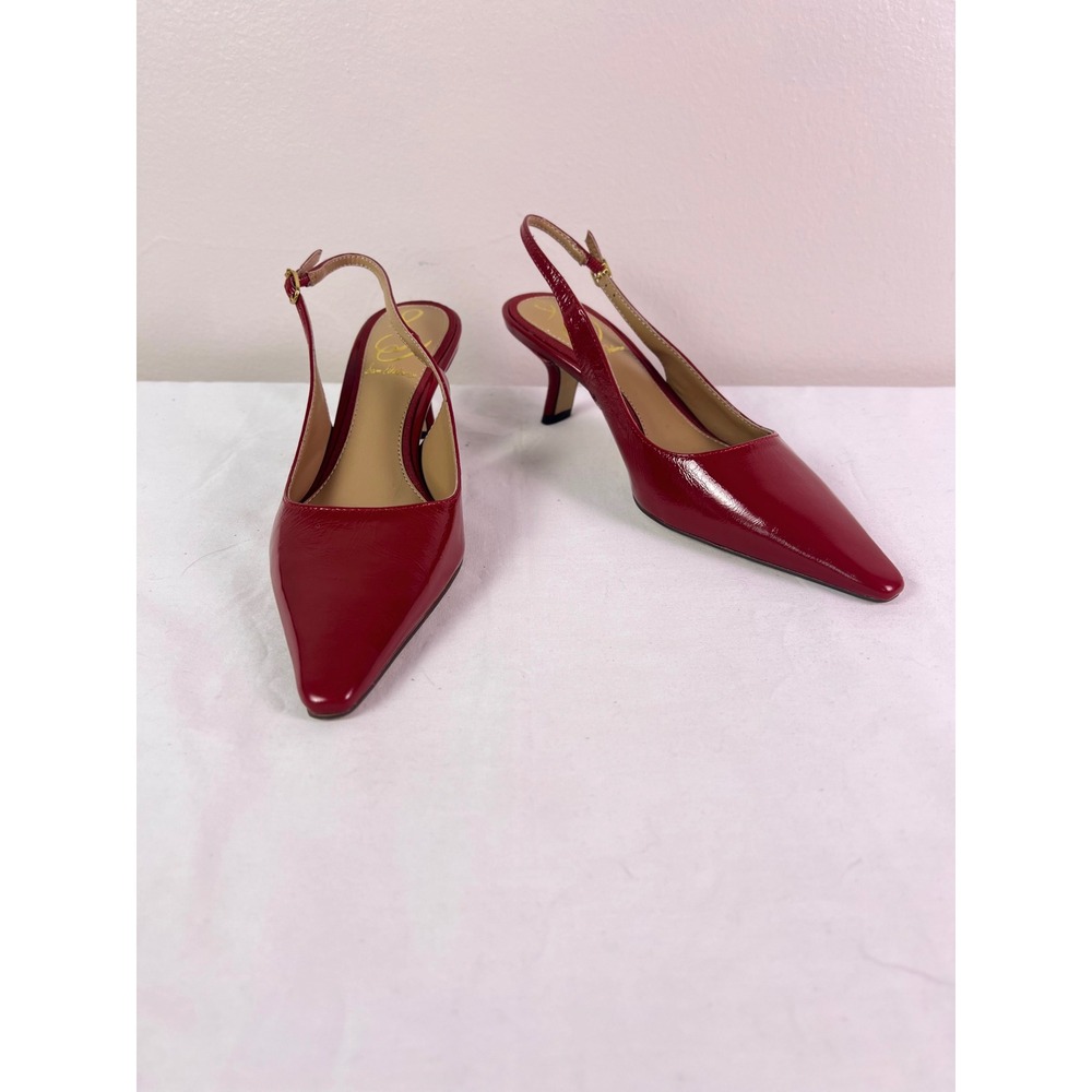 Sam Edelman Bianka Slingback Pumps 5 Red Patent Leather Pointed Toe Kitten Heels